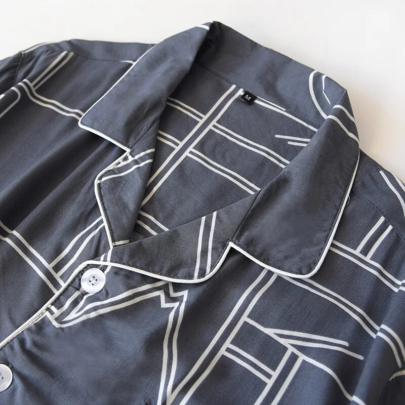 Kokvilnas īsās piedurknes garās bikses pidžamas komplekti pavasarim un vasarai plānas bikses ar īsām piedurknēm mājas apģērbi vīriešu naktsveļa