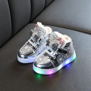 Детски маратонки Мики Маус Зимни светещи обувки Спайдърмен Плюшени детски LED маратонки със светли момичета Ежедневни бебешки обувки за момчета