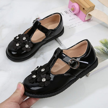 2023 Νέα απλά αντιολισθητικά παιδικά δερμάτινα παπούτσια για κορίτσια στρας Χαριτωμένα, αντιολισθητικά παιδικά μαύρα σχολικά παπούτσια σε κορεατικό στυλ