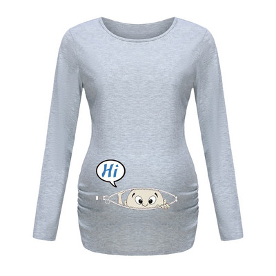 Sieviešu grūtnieču tunikas topi Mama Drēbes glaimojošs sānu rievotas garās piedurknes ar liekšķere Kakla Grūtniecības T-krekls Ikdienas masīvs apģērbs