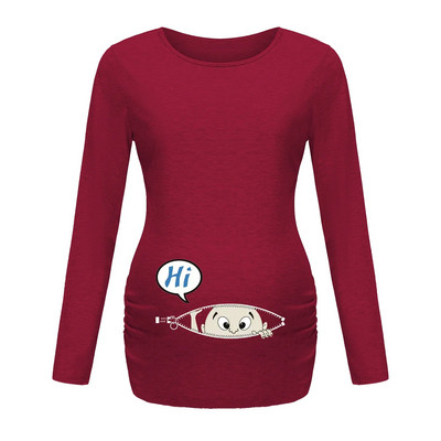 Sieviešu grūtnieču tunikas topi Mama Drēbes glaimojošs sānu rievotas garās piedurknes ar liekšķere Kakla Grūtniecības T-krekls Ikdienas masīvs apģērbs