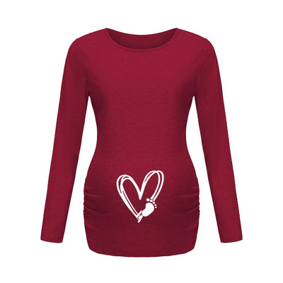 Sieviešu grūtnieču tunikas topi Mama Drēbes glaimojošs sānu rievotas garās piedurknes ar liekšķere Kakla Grūtniecības T-krekls Ikdienas masīvs apģērbs