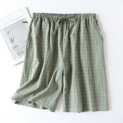 Plaid Design Sleepwear Vīriešu pidžamas šorti vasarai Plānas kokvilnas brīvi divslāņu mājas apģērbi Lounge Wear rūtainas Pj bikses