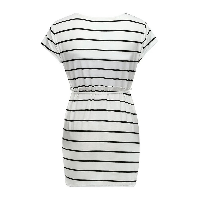 Rase naine Triibulise mustriga puuvillane T-särk lühikeste varrukatega V-kaelusega pits-pullover vabaaja stiilis rasedate tuunika ülemised lahtised riided