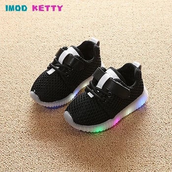 Детски LED маратонки 2023 лято и есен Момчета Момичета Светещи обувки за бебета Светещи маратонки Ежедневни мрежести обувки Дишащи