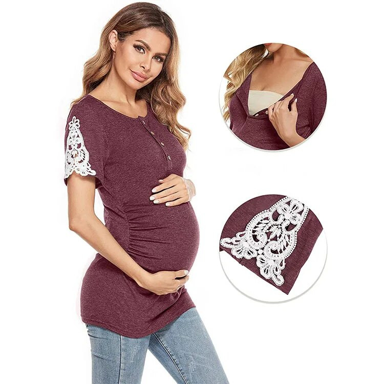 Ženska majica kratkih rukava za dojenje Majica za dojenje Jednobojna majica kratkih rukava za trudnice Pidžama