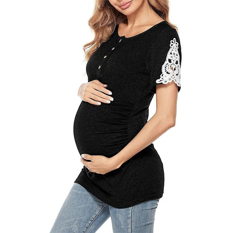 Ženska majica kratkih rukava za dojenje Majica za dojenje Jednobojna majica kratkih rukava za trudnice Pidžama