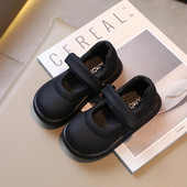 2023. gada jauni vienkārši āķa un cilpas bērnu apavi, meiteņu ādas apavi, melni uniforma skolas apavi bērniem, daudzpusīgi, mīksti, apaļie purngalu apavi princesei