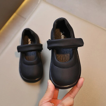 2023 Νέα Παιδικά δερμάτινα παιδικά παπούτσια με απλό άγκιστρο και θηλιά Μαύρα ομοιόμορφα σχολικά παπούτσια Παιδικά ευέλικτα μαλακά παπούτσια Princess με στρογγυλή μύτη