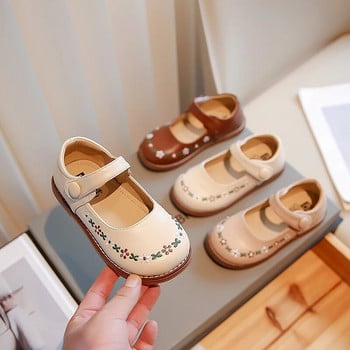 2023 Νέα απλά κορεάτικα παπούτσια για κορίτσια Drop Shipping Λουλούδια Κέντημα Παιδικά Μόδα Δερμάτινα Παπούτσια Παιδικά παπούτσια με γάντζο και βρόχο