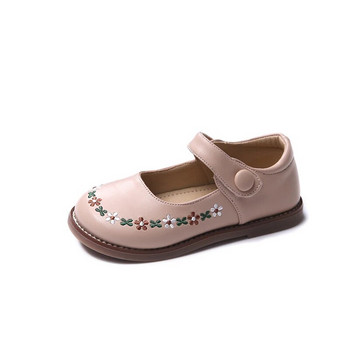 2023 Нови прости корейски ежедневни обувки за момичета Drop Shipping Цветя Бродерия Детски модни кожени обувки Hook & Loop Детски обувки