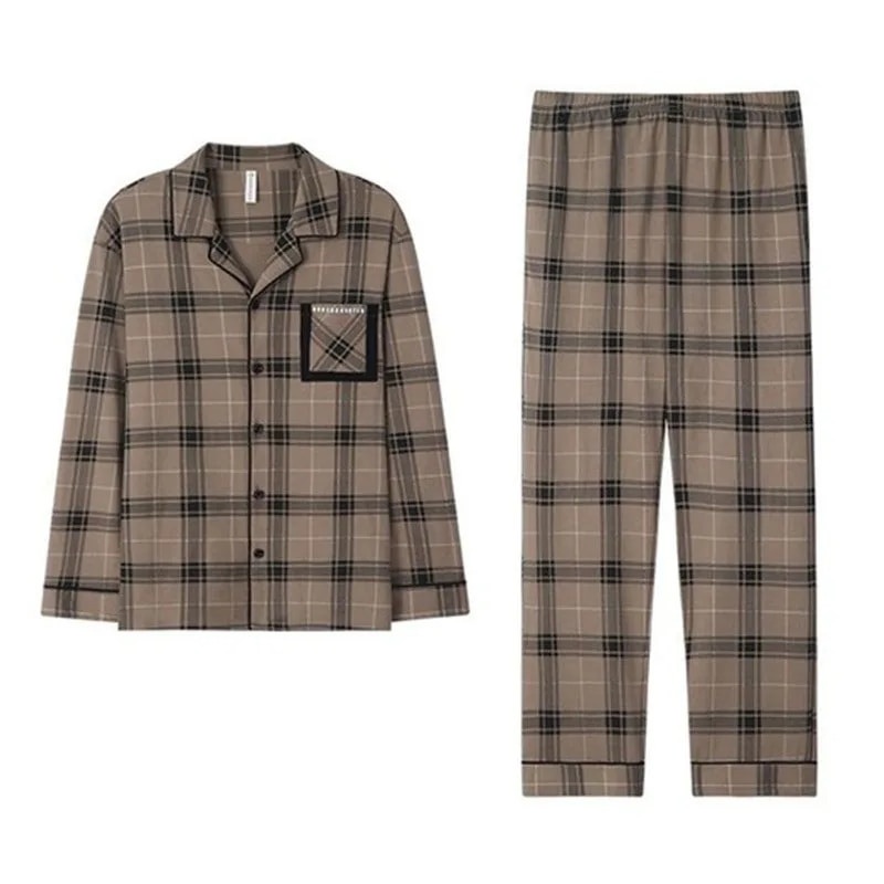 2024 Άνοιξη φθινοπώρου ριγέ βαμβακερές πιτζάμες casual καρό πιτζάμα ανδρικά μακρυμάνικα πυζά που αναπνέουν άνετο κοστούμι οικιακής χρήσης 3XL