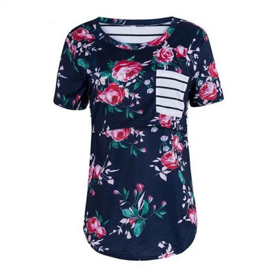 Έγκυες γυναίκες που σηκώνουν μπλουζάκια θηλασμού Καμουφλάζ Ριγέ λουλουδάτο μπλουζάκι για μητρότητα Ρούχα θηλασμού εγκυμοσύνης