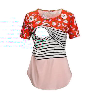 Έγκυες γυναίκες που σηκώνουν μπλουζάκια θηλασμού Καμουφλάζ Ριγέ λουλουδάτο μπλουζάκι για μητρότητα Ρούχα θηλασμού εγκυμοσύνης