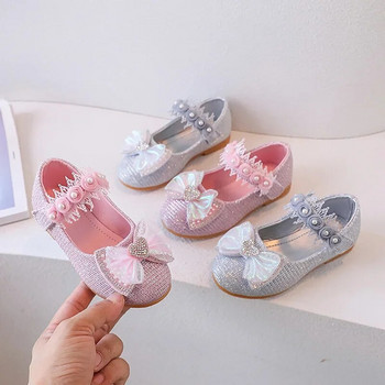 Δερμάτινα παπούτσια για κορίτσια Bow Knot Princess Shoes Pearl Crystal Κορεάτικο στυλ Παιδικό Άνοιξη και Φθινόπωρο Mary Janes Hook & Loop PU