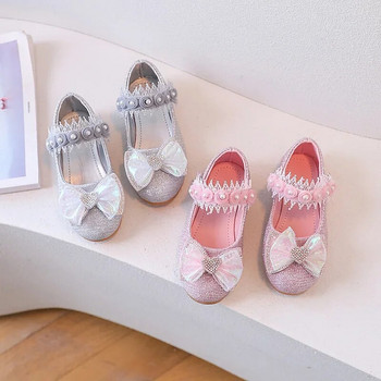 Δερμάτινα παπούτσια για κορίτσια Bow Knot Princess Shoes Pearl Crystal Κορεάτικο στυλ Παιδικό Άνοιξη και Φθινόπωρο Mary Janes Hook & Loop PU