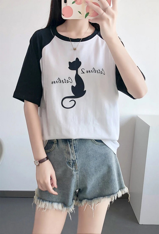 Black Kitty Print sieviešu T-krekls barojošai vasarai ar īsām piedurknēm, barojot bērnu ar krūti, tops grūtniecēm, apģērbs grūtniecēm 5008B