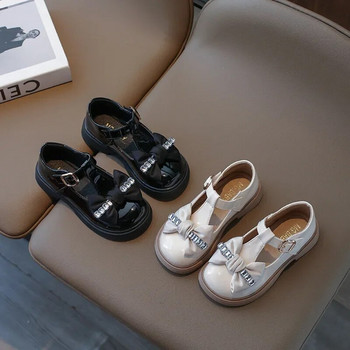 Φθινόπωρο 2023 Νέα, καθημερινά δερμάτινα παπούτσια για κορίτσια Κορεάτικο στυλ Φιόγκος Χαριτωμένος πριγκίπισσας μαλακή σόλα T-λουράκι Παιδική μόδα Casual Mary Janes PU