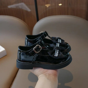 Φθινόπωρο 2023 Νέα, καθημερινά δερμάτινα παπούτσια για κορίτσια Κορεάτικο στυλ Φιόγκος Χαριτωμένος πριγκίπισσας μαλακή σόλα T-λουράκι Παιδική μόδα Casual Mary Janes PU