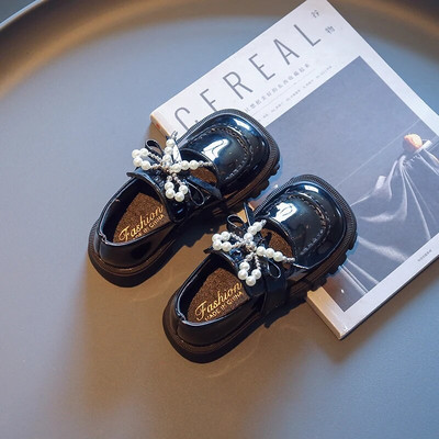 Kožne cipele za djevojčice 2023. Svestrane biserne mašne Elegantne dječje cipele u korejskom stilu Proljetne dječje mokasine s četvrtastim prstima Neklizajuće ravne cipele