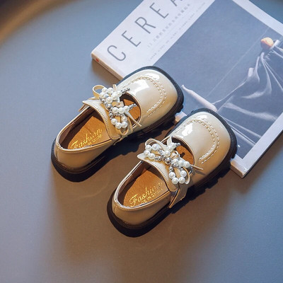 Kožne cipele za djevojčice 2023. Svestrane biserne mašne Elegantne dječje cipele u korejskom stilu Proljetne dječje mokasine s četvrtastim prstima Neklizajuće ravne cipele