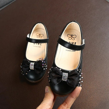 Βρεφικά κοριτσίστικα δερμάτινα παπούτσια Παιδικά Princess Flats παπιγιόν με στρας για παιδιά Little toddler girl Performance Black White Hot