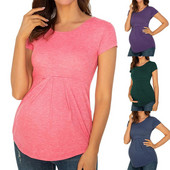 Ikdienas sieviešu T-krekls grūtniecēm, vasaras krāsas īsu piedurkņu volānveida krekls ar apkakli.