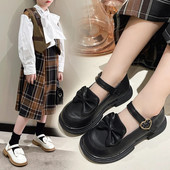 Ležerne kožne cipele za djevojčice Princess s mašnom Sweet Black Party Wedding Školske cipele Dječje ravne cipele Mary Janes Meke proljetne