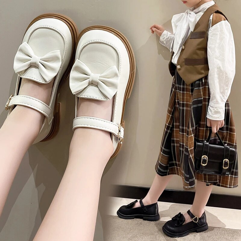 Ležerne kožne cipele za djevojčice Princess s mašnom Sweet Black Party Wedding Školske cipele Dječje ravne cipele Mary Janes Meke proljetne