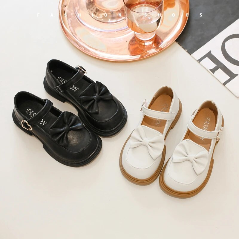 Ležerne kožne cipele za djevojčice Princess s mašnom Sweet Black Party Wedding Školske cipele Dječje ravne cipele Mary Janes Meke proljetne
