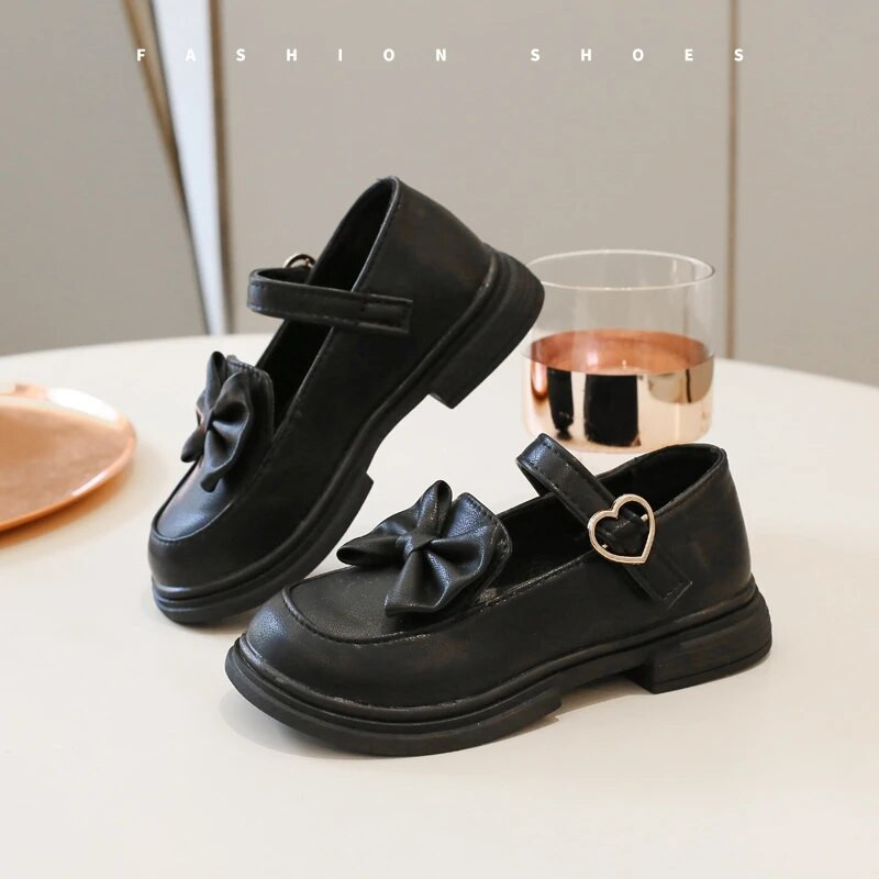 Ležerne kožne cipele za djevojčice Princess s mašnom Sweet Black Party Wedding Školske cipele Dječje ravne cipele Mary Janes Meke proljetne