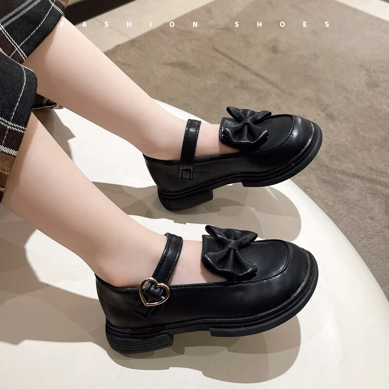 Ležerne kožne cipele za djevojčice Princess s mašnom Sweet Black Party Wedding Školske cipele Dječje ravne cipele Mary Janes Meke proljetne