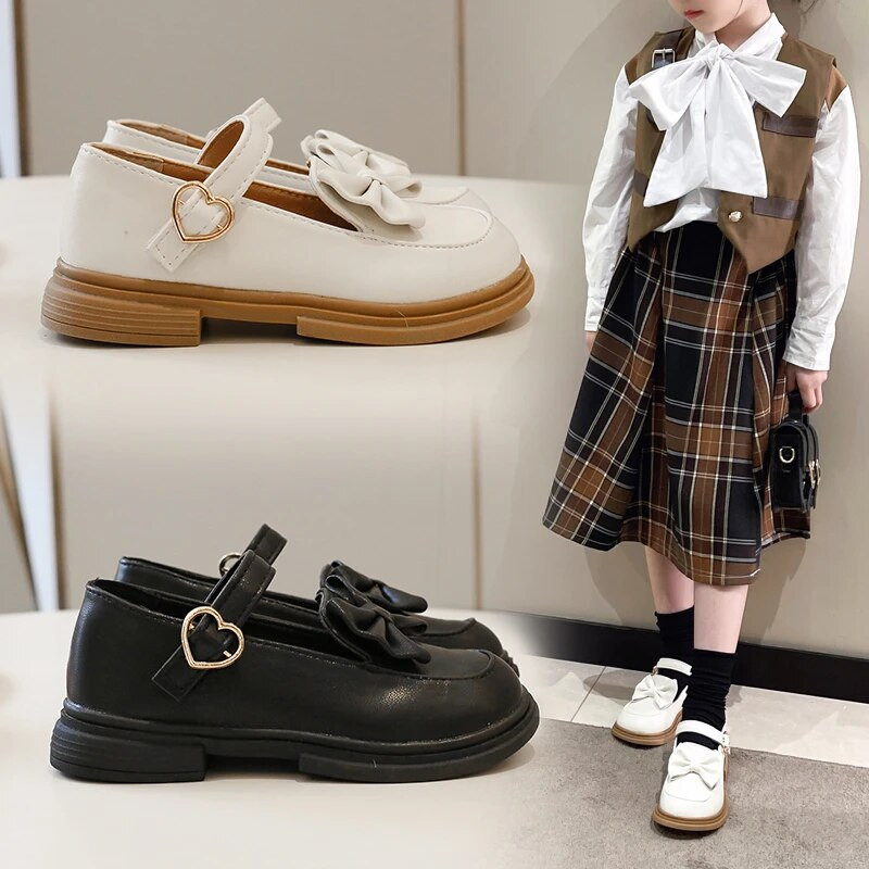 Ležerne kožne cipele za djevojčice Princess s mašnom Sweet Black Party Wedding Školske cipele Dječje ravne cipele Mary Janes Meke proljetne