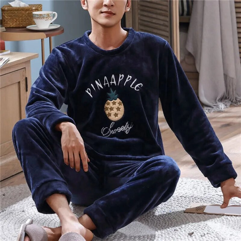 2023. gada ziema ar garām piedurknēm, biezi, silti flaneļa pidžamu komplekti vīriešiem, koraļļu samta, jauka multfilmu guļamveļa, uzvalks pidžamas, mājas apģērbs, jauns