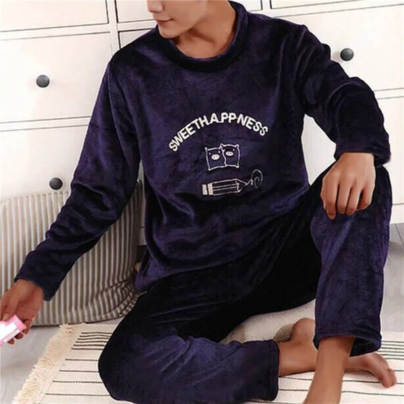 2023. gada ziema ar garām piedurknēm, biezi, silti flaneļa pidžamu komplekti vīriešiem, koraļļu samta, jauka multfilmu guļamveļa, uzvalks pidžamas, mājas apģērbs, jauns