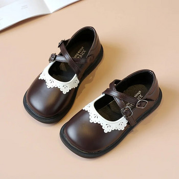 2023 Νέα δερμάτινα παπούτσια για κορίτσια με δαντέλα μαύρα καφέ σε κορεατικό στυλ Lolita Παιδικό ρηχό μοκέτα για γάμο κομψό κομψό