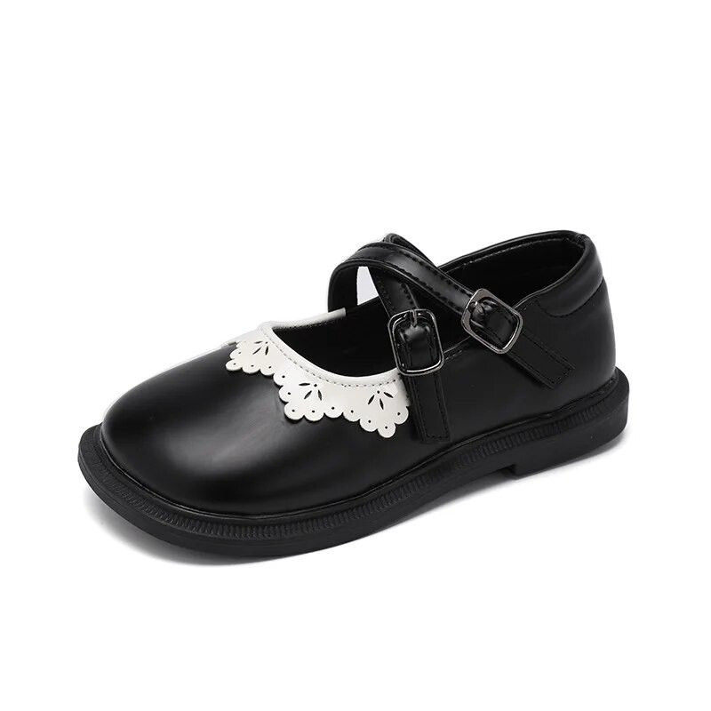 Nove kožne cipele za djevojčice iz 2023. Čipkane crno-smeđe Lolita stil Korejski stil Dječja modna plitka mokasina za vjenčanje Elegantan šik