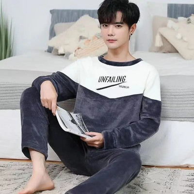 2022 m. žiema ilgomis rankovėmis storos šiltos flanelinės pižamos rinkiniai vyrams Coral Velvet Mielas animacinis miegui skirtas kostiumas pižama Namų drabužiai