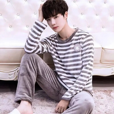 2022 m. žiema ilgomis rankovėmis storos šiltos flanelinės pižamos rinkiniai vyrams Coral Velvet Mielas animacinis miegui skirtas kostiumas pižama Namų drabužiai