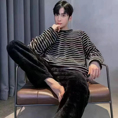 2022 m. žiema ilgomis rankovėmis storos šiltos flanelinės pižamos rinkiniai vyrams Coral Velvet Mielas animacinis miegui skirtas kostiumas pižama Namų drabužiai