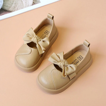 Παιδικά μοδάτα δερμάτινα παπούτσια με στρογγυλό φιόγκο Απλό περιστασιακό σταγόνα αποστολή Αντιολισθητικά μονόχρωμα Loafers για κορίτσια Cute 2023 New Flats