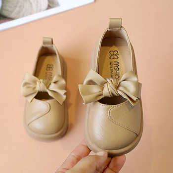 Детски модни кожени обувки с кръгли пръсти и панделка Обикновени ежедневни дроп доставка Нехлъзгащи се едноцветни мокасини за момичета Сладки 2023 г. Нови обувки