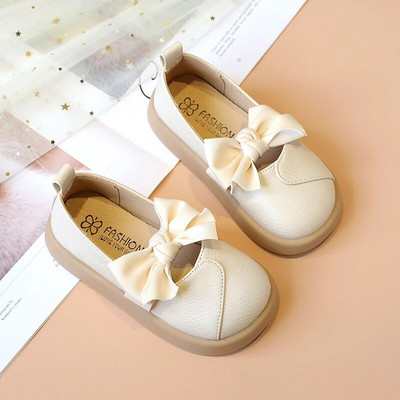 Dječje modne kožne cipele s okruglim prstima i mašnom Jednostavne ležerne isporučene u isporuci Neklizajuće jednobojne mokasine za djevojčice Slatke ravne cipele Nove 2023.