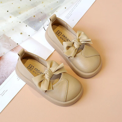 Dječje modne kožne cipele s okruglim prstima i mašnom Jednostavne ležerne isporučene u isporuci Neklizajuće jednobojne mokasine za djevojčice Slatke ravne cipele Nove 2023.