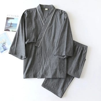 Пролетно/есенно японско кимоно, мъжка пижама, мъжко спално облекло, мъжко тънко горнище с връзки с девети ръкав + панталон, свободно домашно облекло от две части