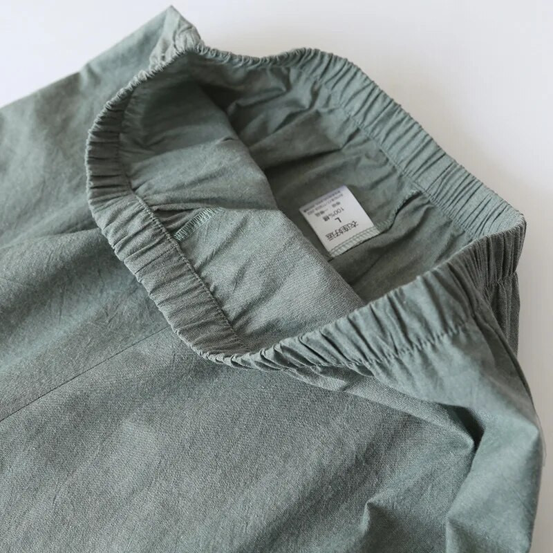 Kimono japonez de primăvară/toamnă Pijamale pentru bărbați Lenjerie de dormit pentru bărbați Top cu șireturi cu mânecă a noua și pantaloni largi, din două piese, pentru acasă