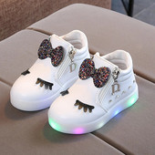 Veličina 21-30 Dječje svjetleće tenisice Dječja mašna princeze za djevojčice LED cipele Slatke ružičasto crvene dječje tenisice sa svijetlim cipelicama