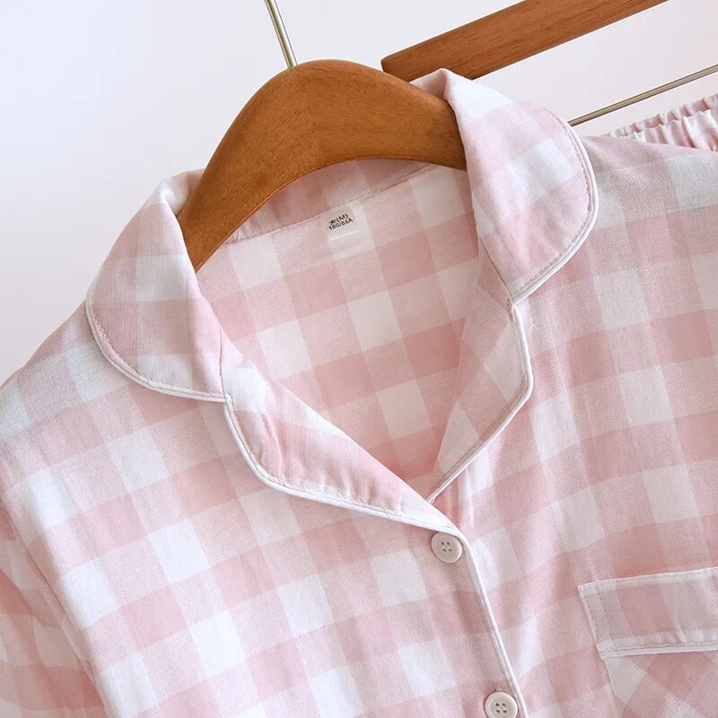 Pamučne pamučne pidžame s dugim rukavima i dugim hlačama kariranog dizajna za parove za muškarce i žene Tanki set kućnih pidžama za proljeće i jesen