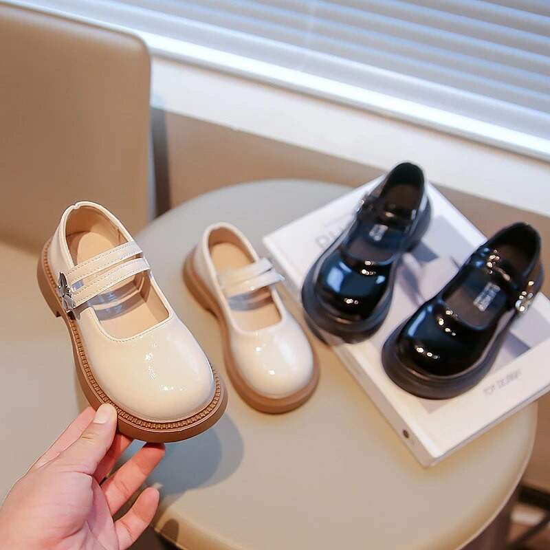 Slatke kožne cipele za djevojčice u korejskom stilu Elegantne elegantne cipele za princeze 2023. Proljeće Jesen Studentske crne bež neklizajuće dječje mokasine