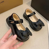 Módne detské ležérne topánky s mašľou, hrubé dno, 2023, nové detské mokasíny, retro čierne béžové dievčenské kožené topánky, dropshipping, jednoduché